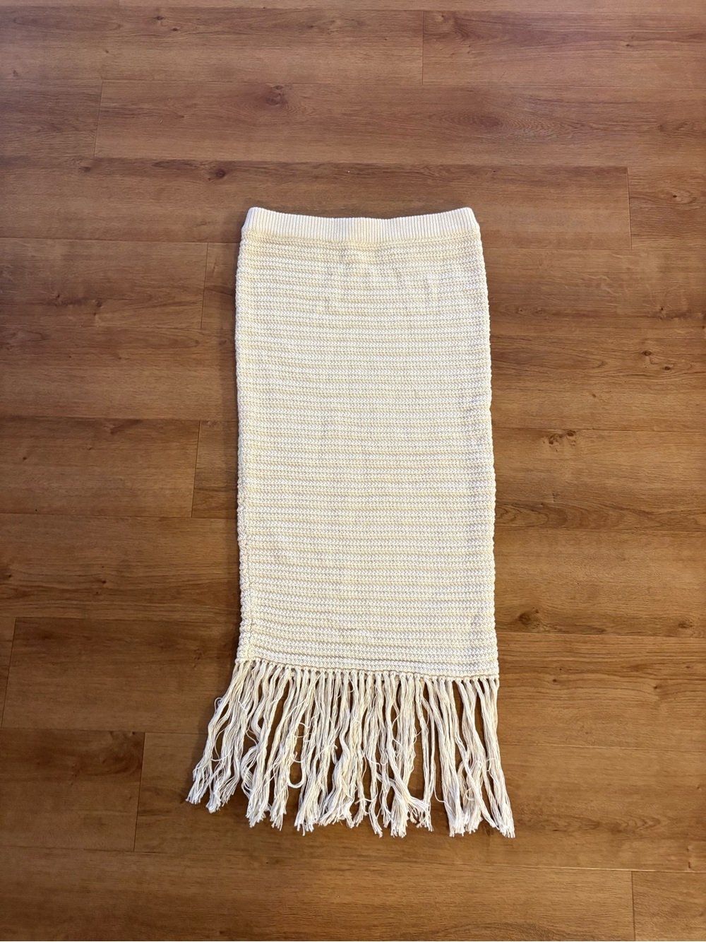 H&M Cream Knit Midi/Maxi Skirt with Fringe Hem